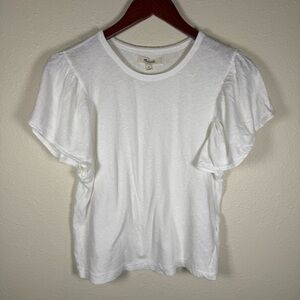 Madewell White Cotton Tee Flutter Sleeves XS